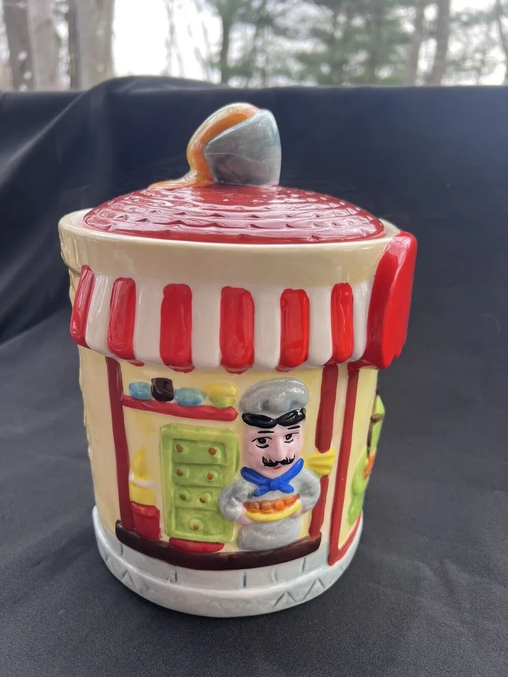 Vintage Italian Mustache Chef Baker Cookie Jar with Lid Village Bakery